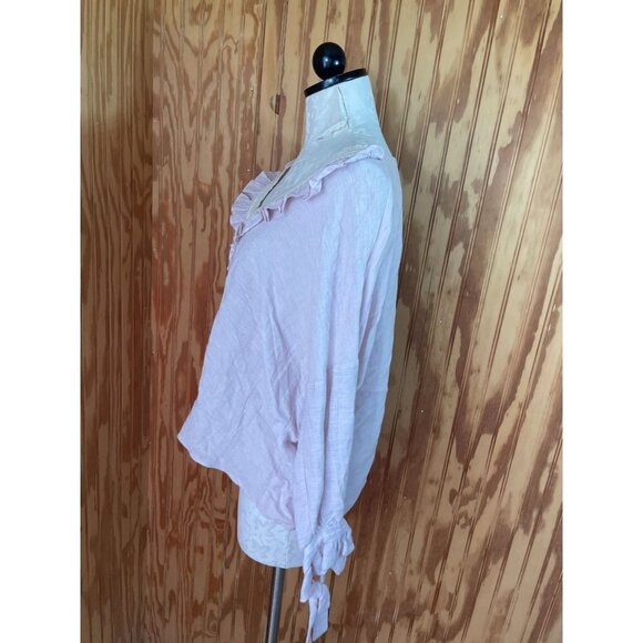 Zara Basic Blouse Pullover Top Ruffle Crochet Trim Long Sleeve Pink Sz S - Picture 3 of 8